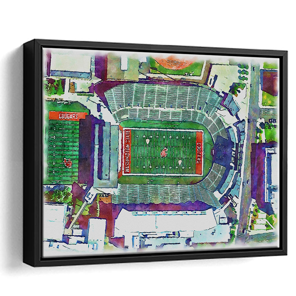 Washington State Cougars, Martin Painting Stadium Watercolor, Sport Gift Art, Framed Canvas Print Wall Art