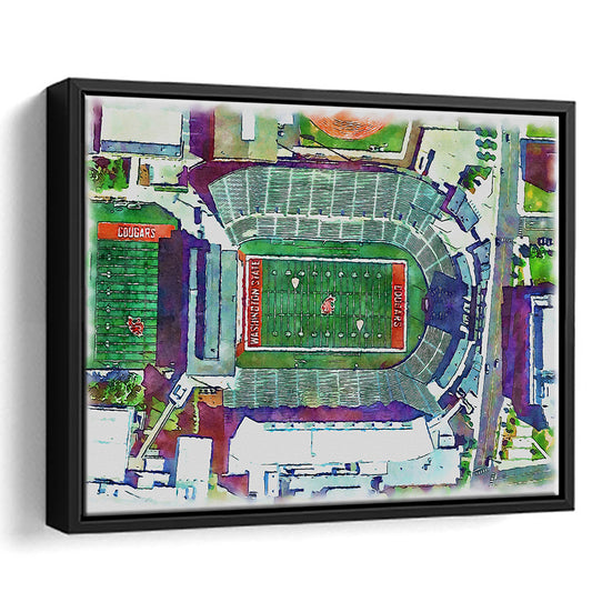 Washington State Cougars, Martin Painting Stadium Watercolor, Sport Gift Art, Framed Canvas Print Wall Art