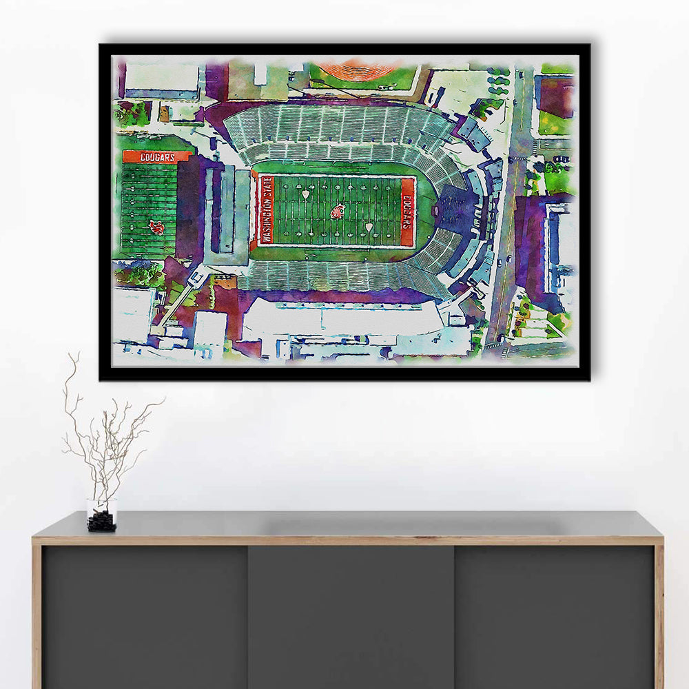 Washington State Cougars, Martin Painting Stadium Watercolor, Sport Gift Art, Framed Art Print Wall Decor