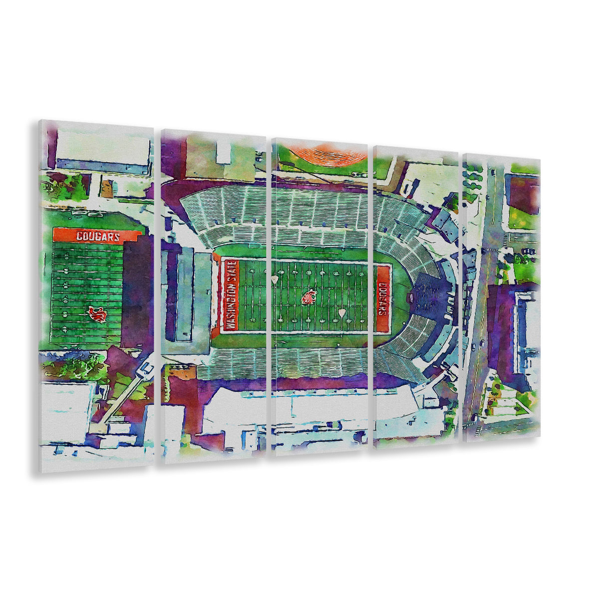 Washington State Cougars, Martin Painting Stadium Watercolor, Sport Art, Extra Large Canvas Print Wall Art