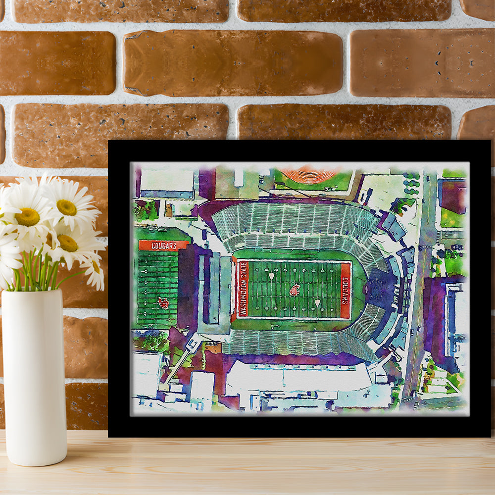 Washington State Cougars, Martin Painting Stadium Watercolor, Sport Gift Art, Framed Art Print Wall Decor
