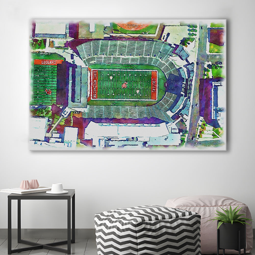Washington State Cougars, Martin Painting Stadium Watercolor, Sport Art, Gifts for him, Canvas Print Wall Art