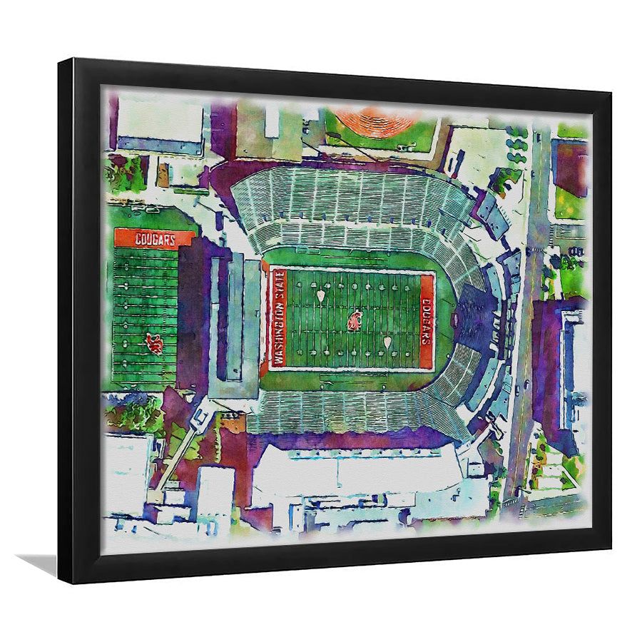 Washington State Cougars, Martin Painting Stadium Watercolor, Sport Gift Art, Framed Art Print Wall Decor