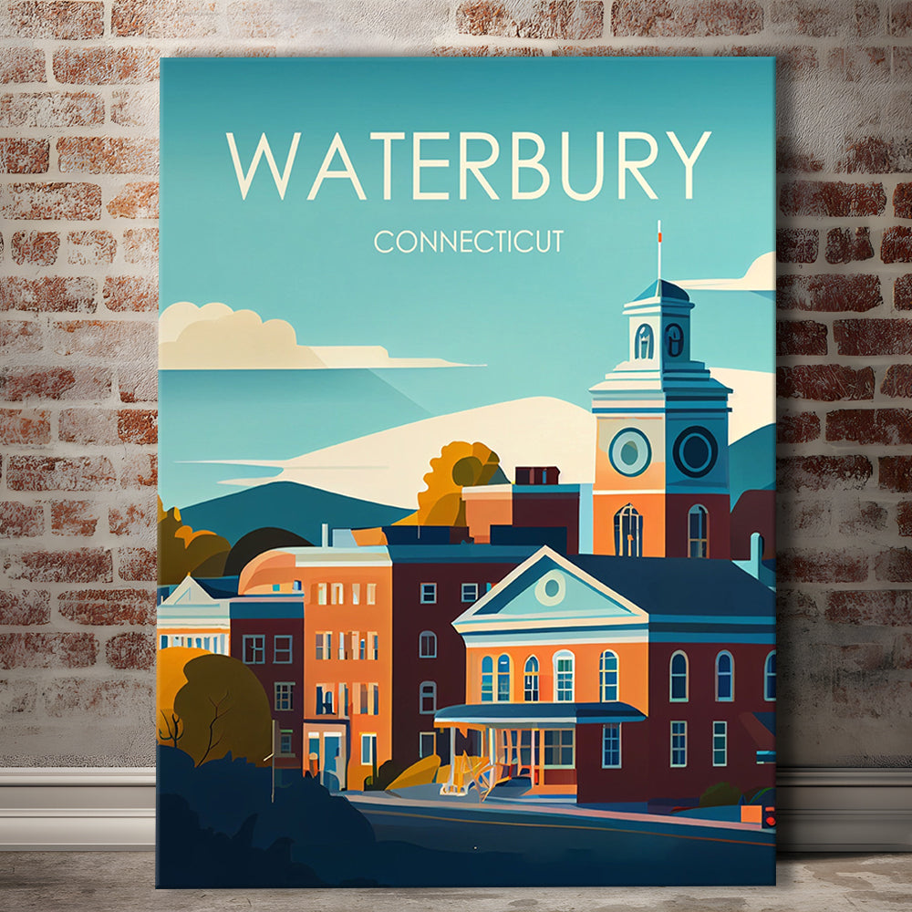 Waterbury Connecticut Retro Art Print, Waterbury City Wall Art, Canvas Print, Painting Canvas, Living Room Decor