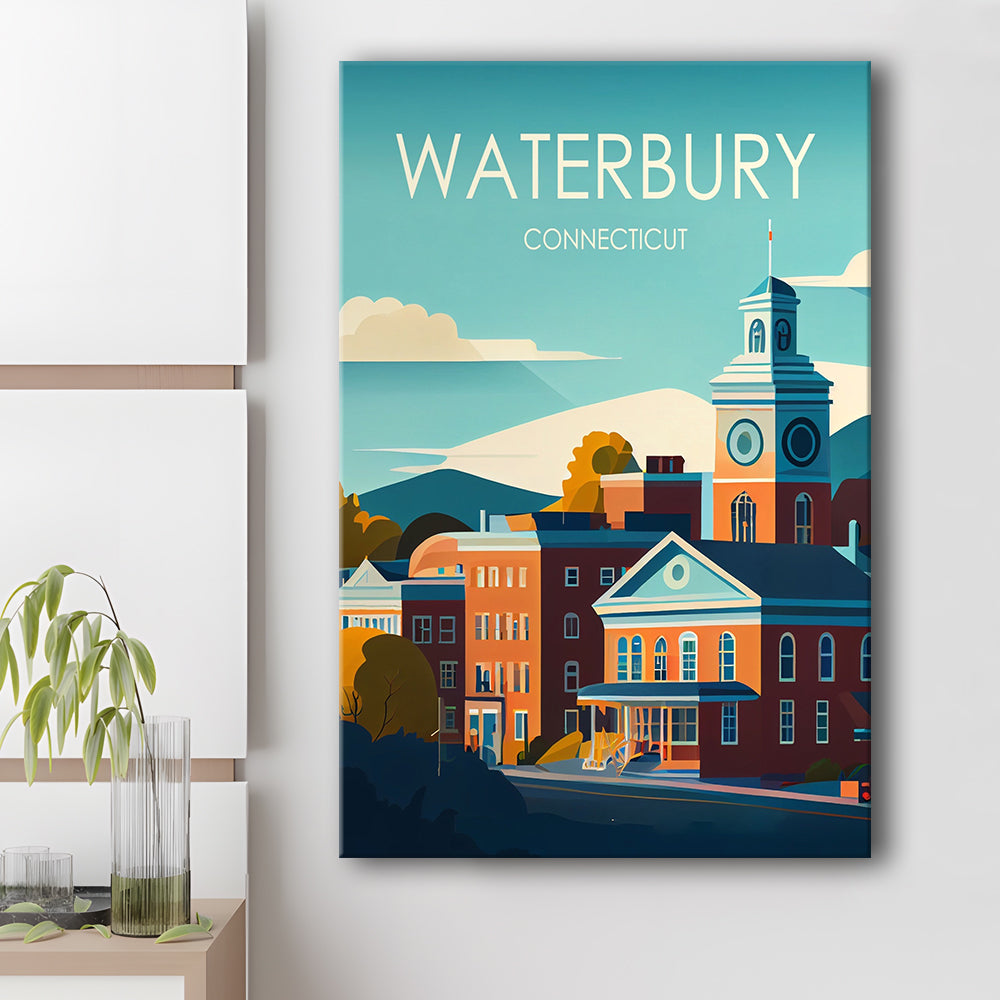 Waterbury Connecticut Retro Art Print, Waterbury City Wall Art, Canvas Print, Painting Canvas, Living Room Decor