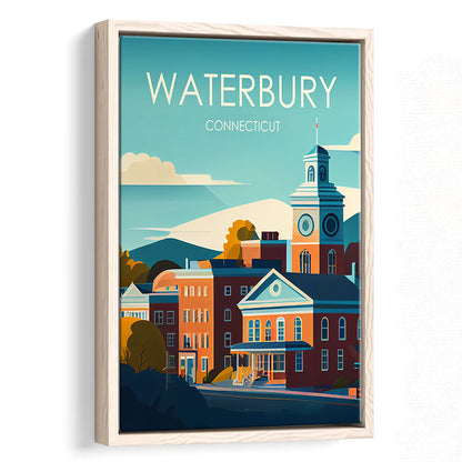 Waterbury Connecticut Retro Art Print, Waterbury City Wall Art, Floating Framed Canvas Print, Framed Picture, Painting Canvas