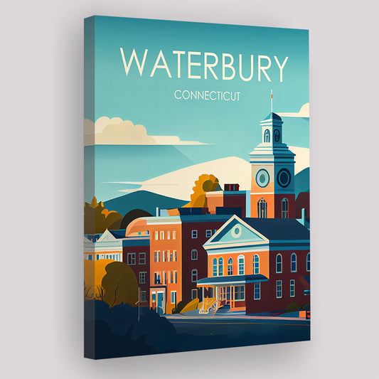 Waterbury Connecticut Retro Art Print, Waterbury City Wall Art, Canvas Print, Painting Canvas, Living Room Decor