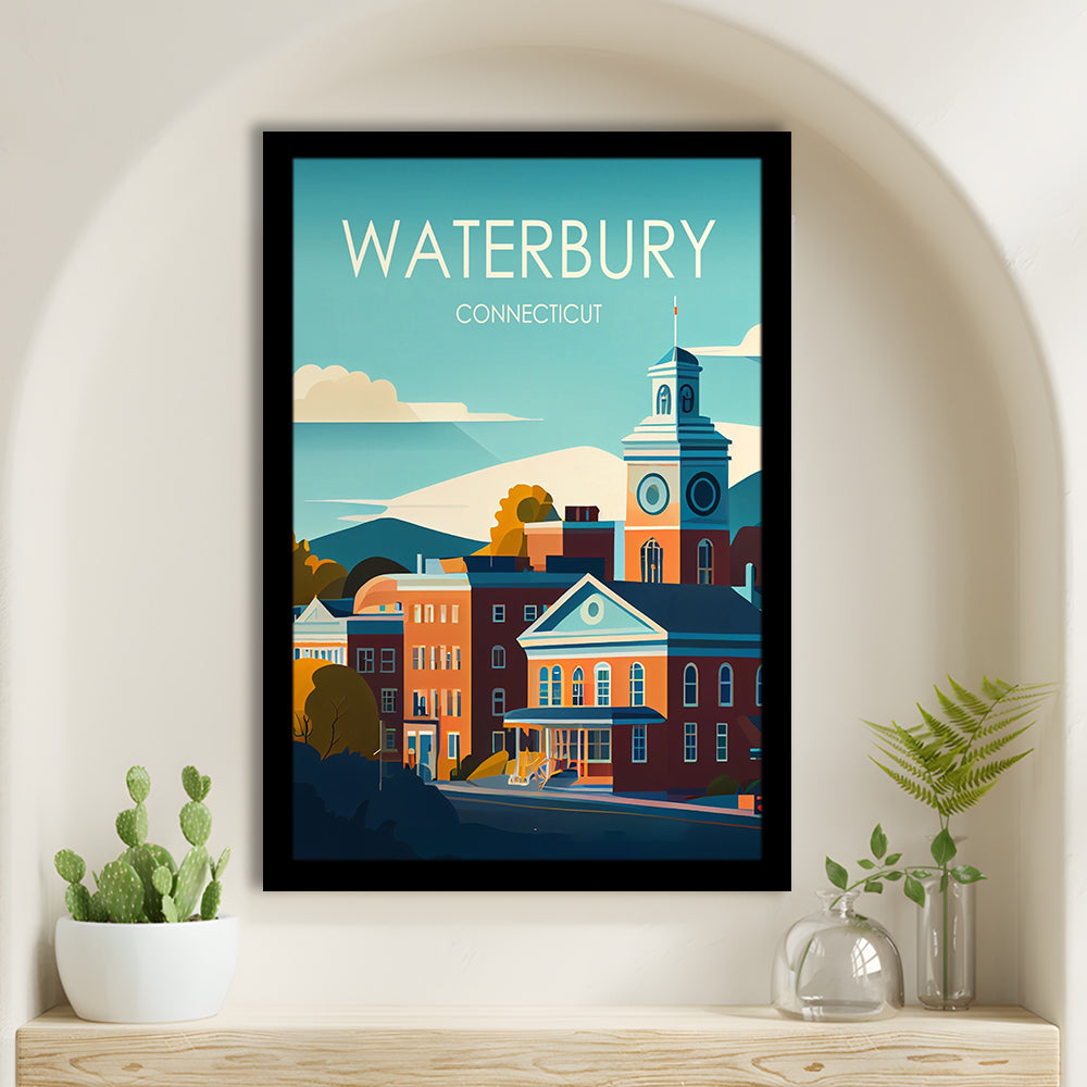 Waterbury Connecticut Retro Art Print, Waterbury City Wall Art, Framed Art Print, Picture Framed, Painting Art