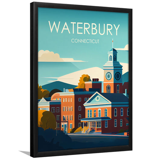 Waterbury Connecticut Retro Art Print, Waterbury City Wall Art, Framed Art Print, Picture Framed, Painting Art