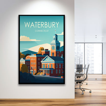Waterbury Connecticut Retro Art Print, Waterbury City Wall Art, Framed Art Print, Picture Framed, Painting Art