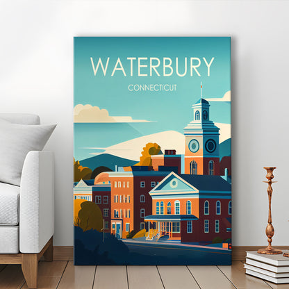 Waterbury Connecticut Retro Art Print, Waterbury City Wall Art, Canvas Print, Painting Canvas, Living Room Decor