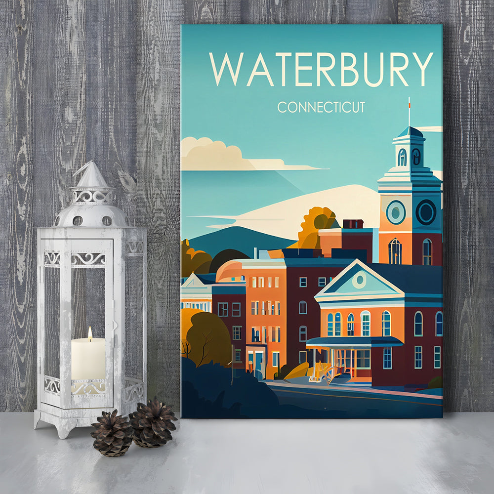 Waterbury Connecticut Retro Art Print, Waterbury City Wall Art, Canvas Print, Painting Canvas, Living Room Decor