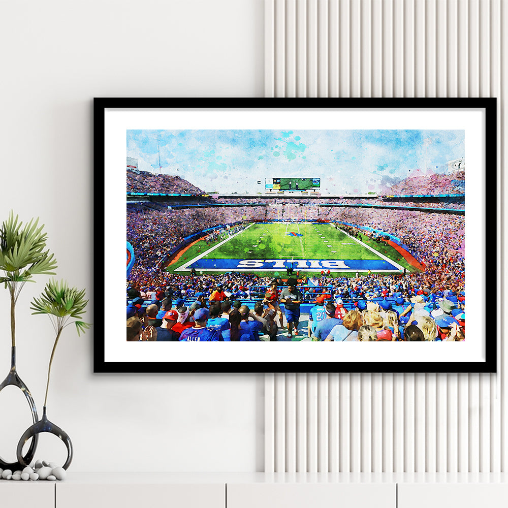 Watercolor Bills Stadium in New York, Stadium , Sport Art, Gift for him, Framed Art Print White Border Wall Decor