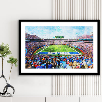 Watercolor Bills Stadium in New York, Stadium , Sport Art, Gift for him, Framed Art Print White Border Wall Decor