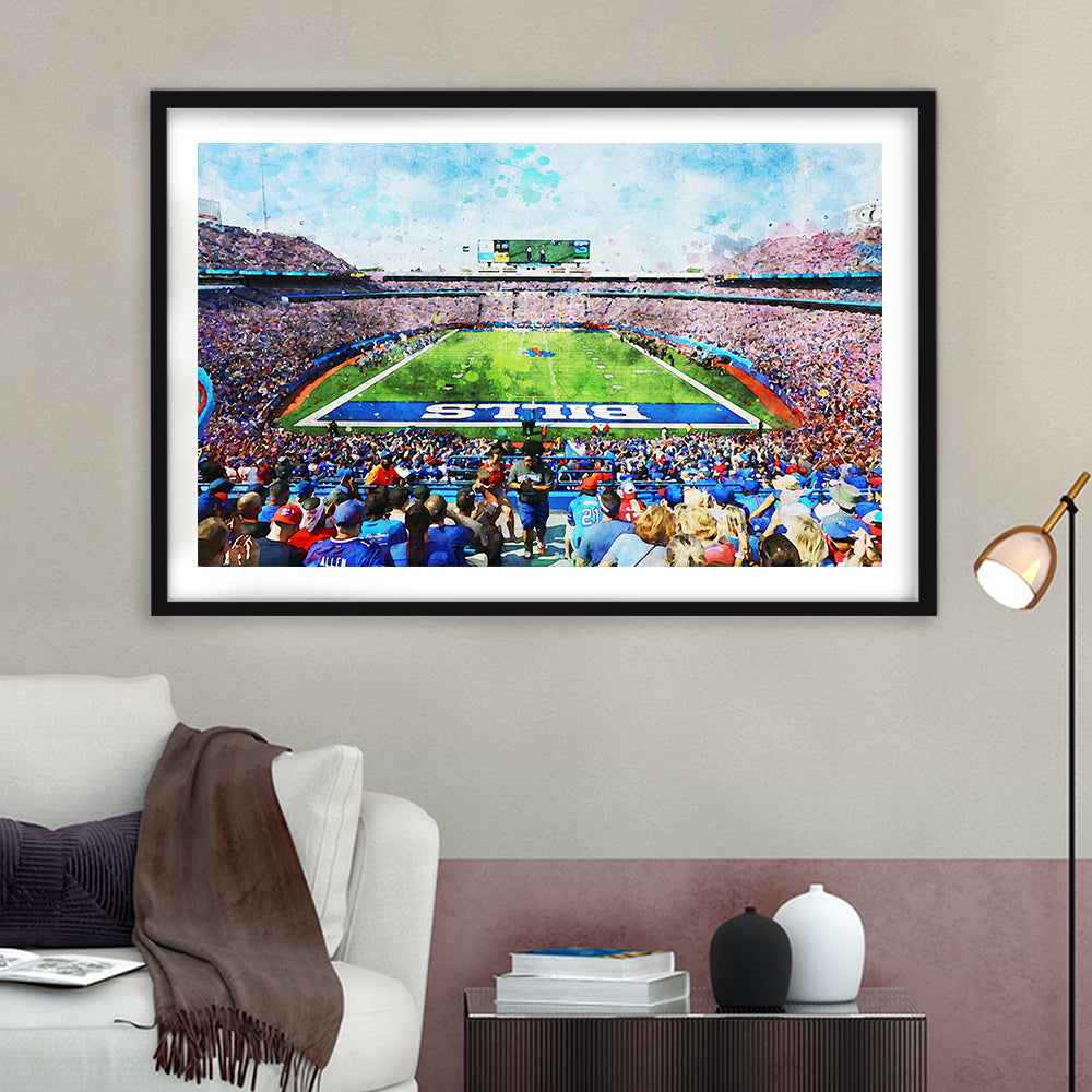 Watercolor Bills Stadium in New York, Stadium , Sport Art, Gift for him, Framed Art Print White Border Wall Decor