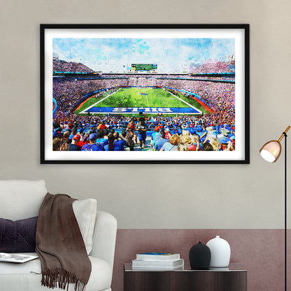 Watercolor Bills Stadium in New York, Stadium , Sport Art, Gift for him, Framed Art Print White Border Wall Decor