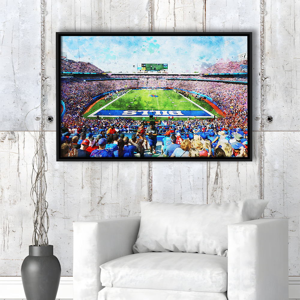Watercolor Bills Stadium in New York, Stadium Canvas, Sport Art, Gift for him, Floating Framed Canvas Print Wall Art