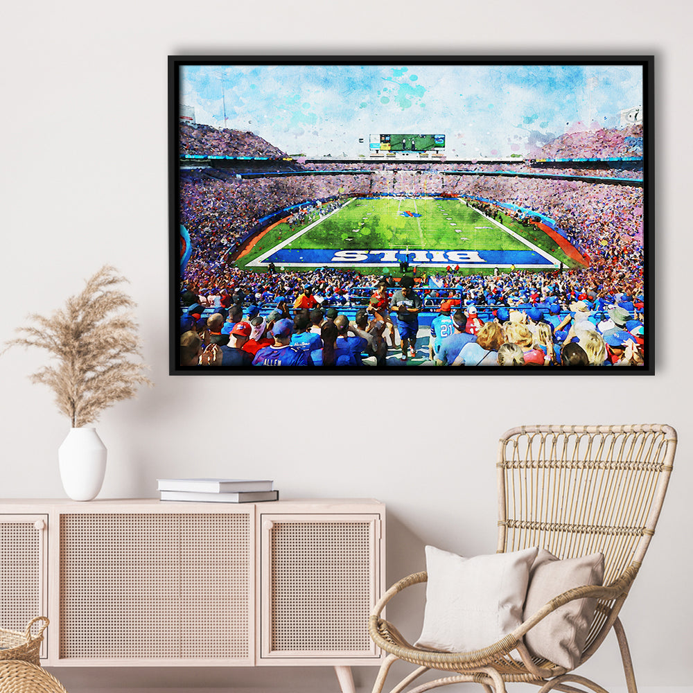 Watercolor Bills Stadium in New York, Stadium Canvas, Sport Art, Gift for him, Floating Framed Canvas Print Wall Art