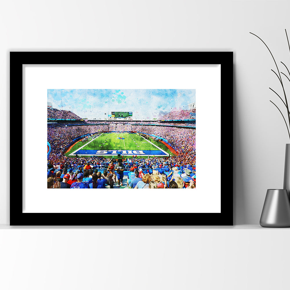 Watercolor Bills Stadium in New York, Stadium , Sport Art, Gift for him, Framed Art Print White Border Wall Decor