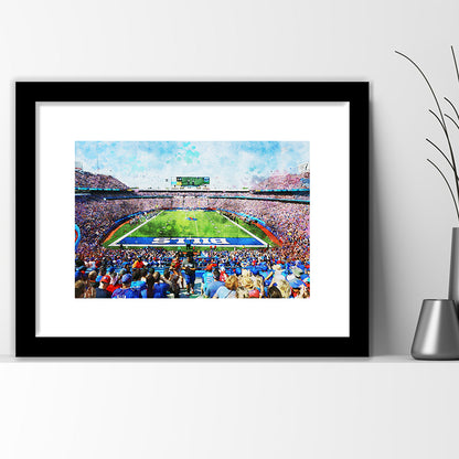 Watercolor Bills Stadium in New York, Stadium , Sport Art, Gift for him, Framed Art Print White Border Wall Decor