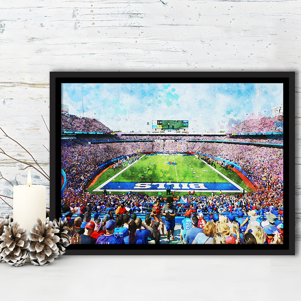 Watercolor Bills Stadium in New York, Stadium Canvas, Sport Art, Gift for him, Floating Framed Canvas Print Wall Art