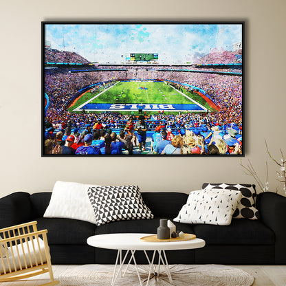 Watercolor Bills Stadium in New York, Stadium Canvas, Sport Art, Gift for him, Floating Framed Canvas Print Wall Art