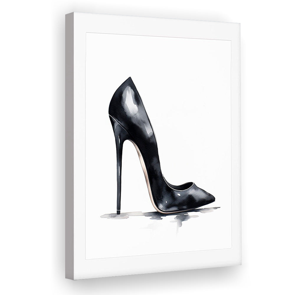 Watercolor Black Stiletto Heel Modern Fashion Art, Canvas Print Wall Art, Wall Decor, Painting Canvas