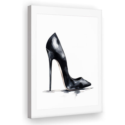 Watercolor Black Stiletto Heel Modern Fashion Art, Canvas Print Wall Art, Wall Decor, Painting Canvas