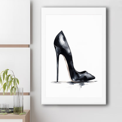Watercolor Black Stiletto Heel Modern Fashion Art, Canvas Print Wall Art, Wall Decor, Painting Canvas