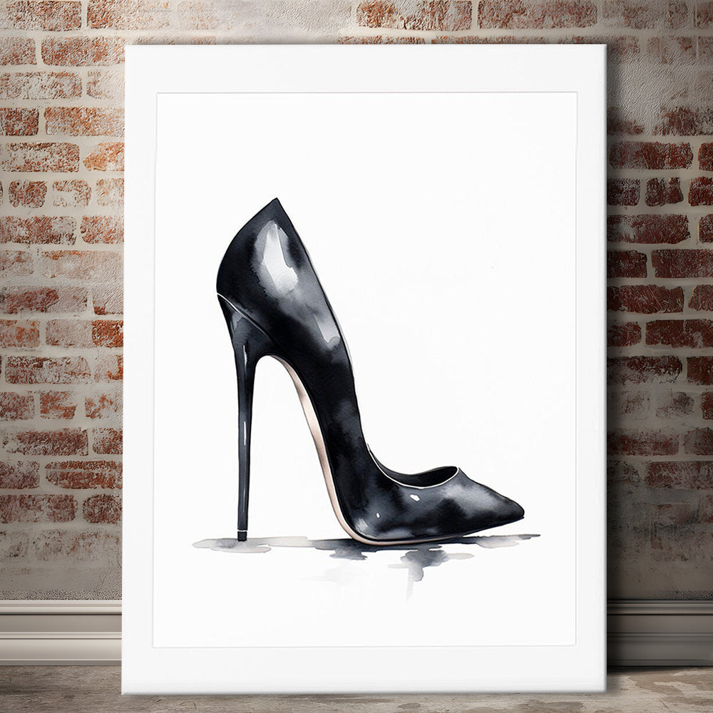 Watercolor Black Stiletto Heel Modern Fashion Art, Canvas Print Wall Art, Wall Decor, Painting Canvas