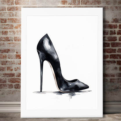 Watercolor Black Stiletto Heel Modern Fashion Art, Canvas Print Wall Art, Wall Decor, Painting Canvas