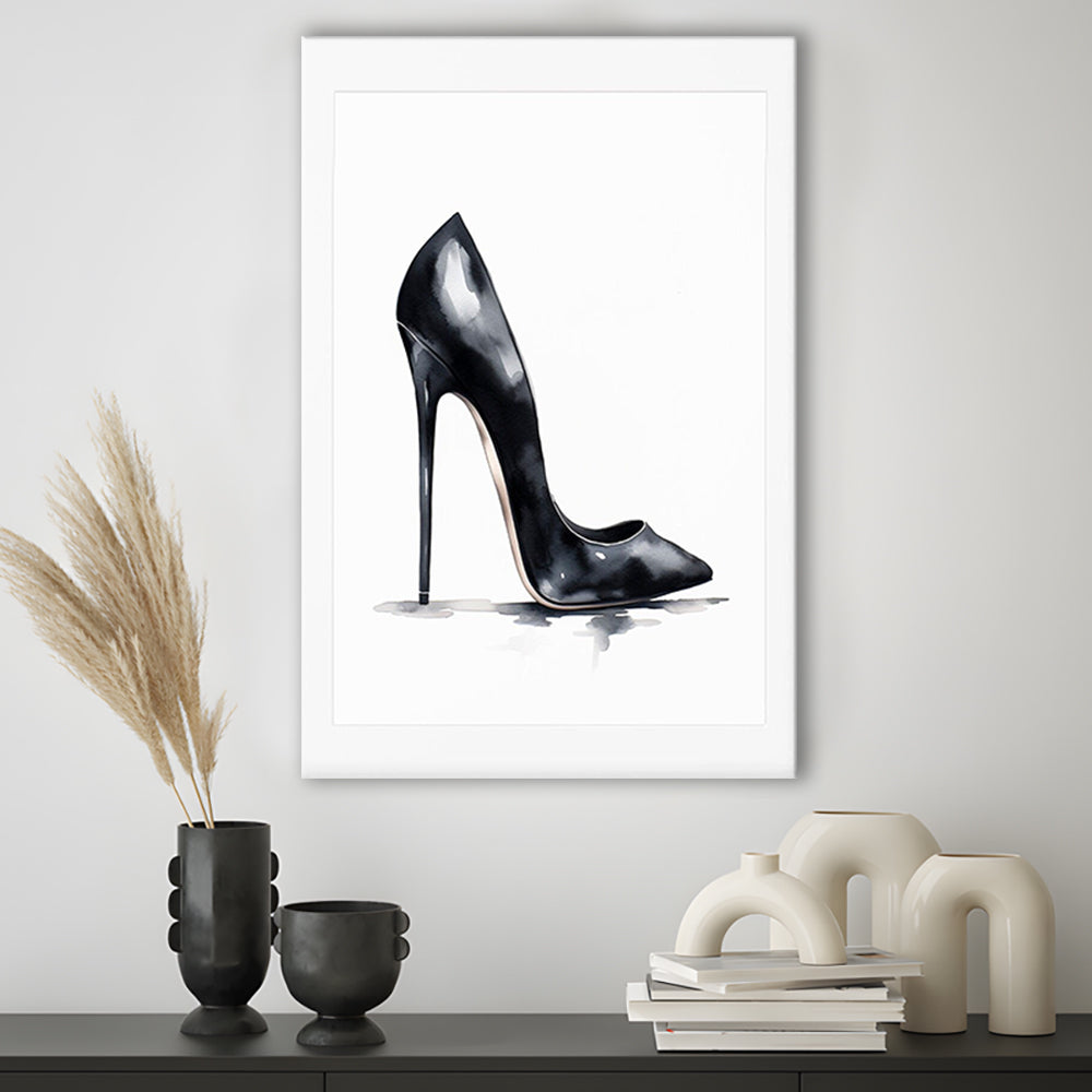 Watercolor Black Stiletto Heel Modern Fashion Art, Canvas Print Wall Art, Wall Decor, Painting Canvas