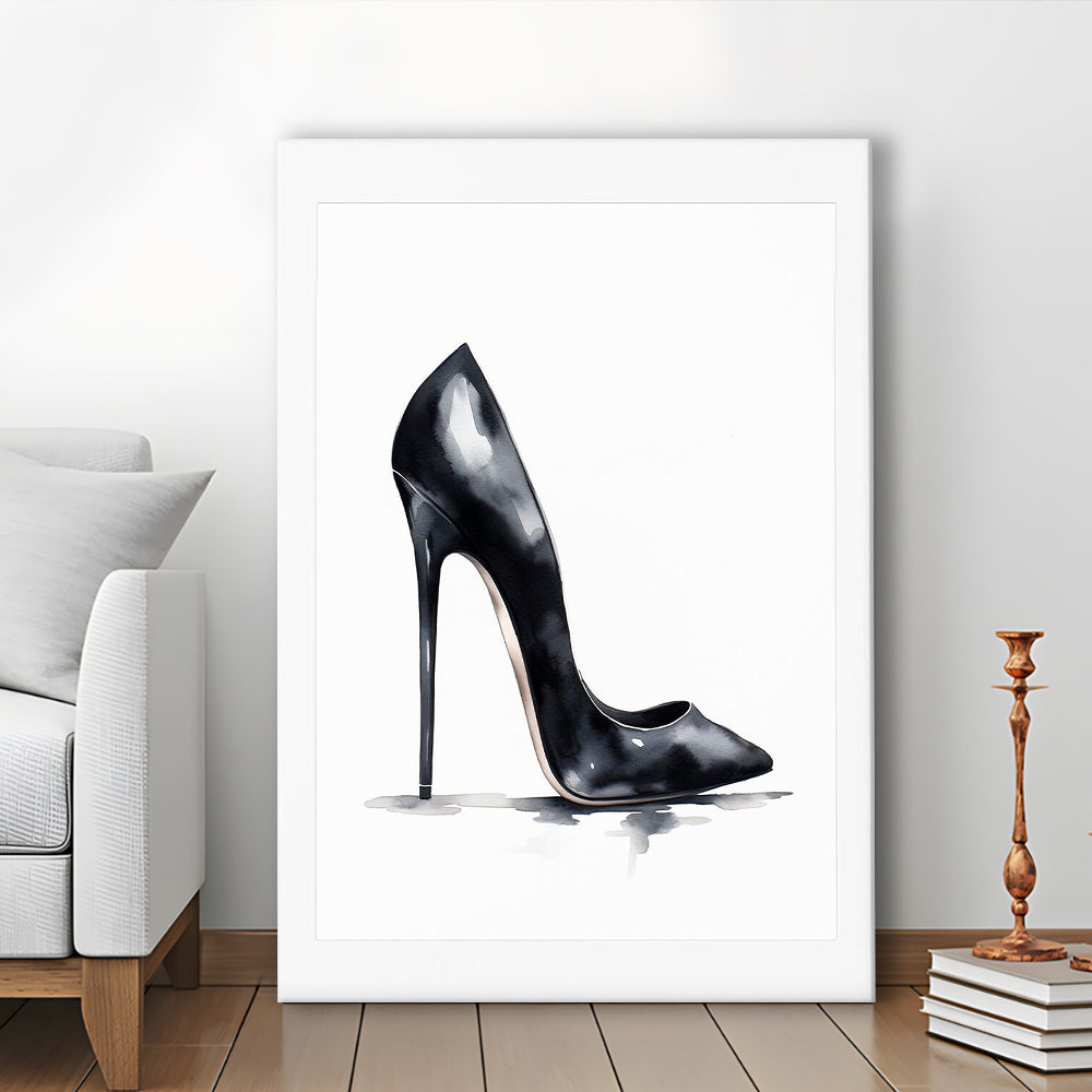 Watercolor Black Stiletto Heel Modern Fashion Art, Canvas Print Wall Art, Wall Decor, Painting Canvas