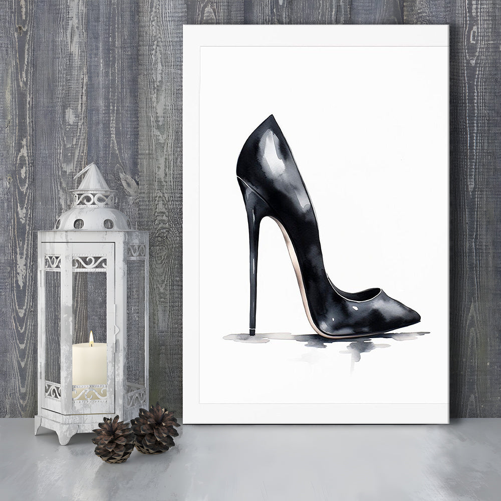 Watercolor Black Stiletto Heel Modern Fashion Art, Canvas Print Wall Art, Wall Decor, Painting Canvas