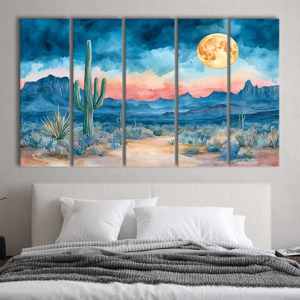 Watercolor Moody Desert Painting Pastel, Canvas Art Print, Painting Art, Multi Panels Canvas Print Wall Art