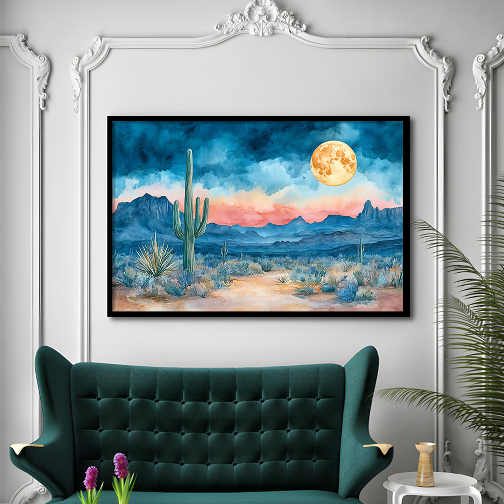 Watercolor Moody Desert Painting Pastel, Framed  Print, Painting Art, Framed Art Print Wall Decor, Framed Picture