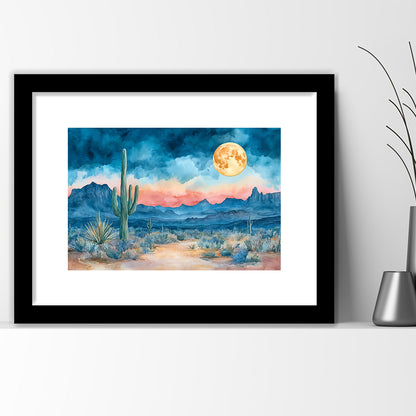 Watercolor Moody Desert Painting Pastel, Framed  Print, Painting Art, Framed Art Print White Border Wall Decor