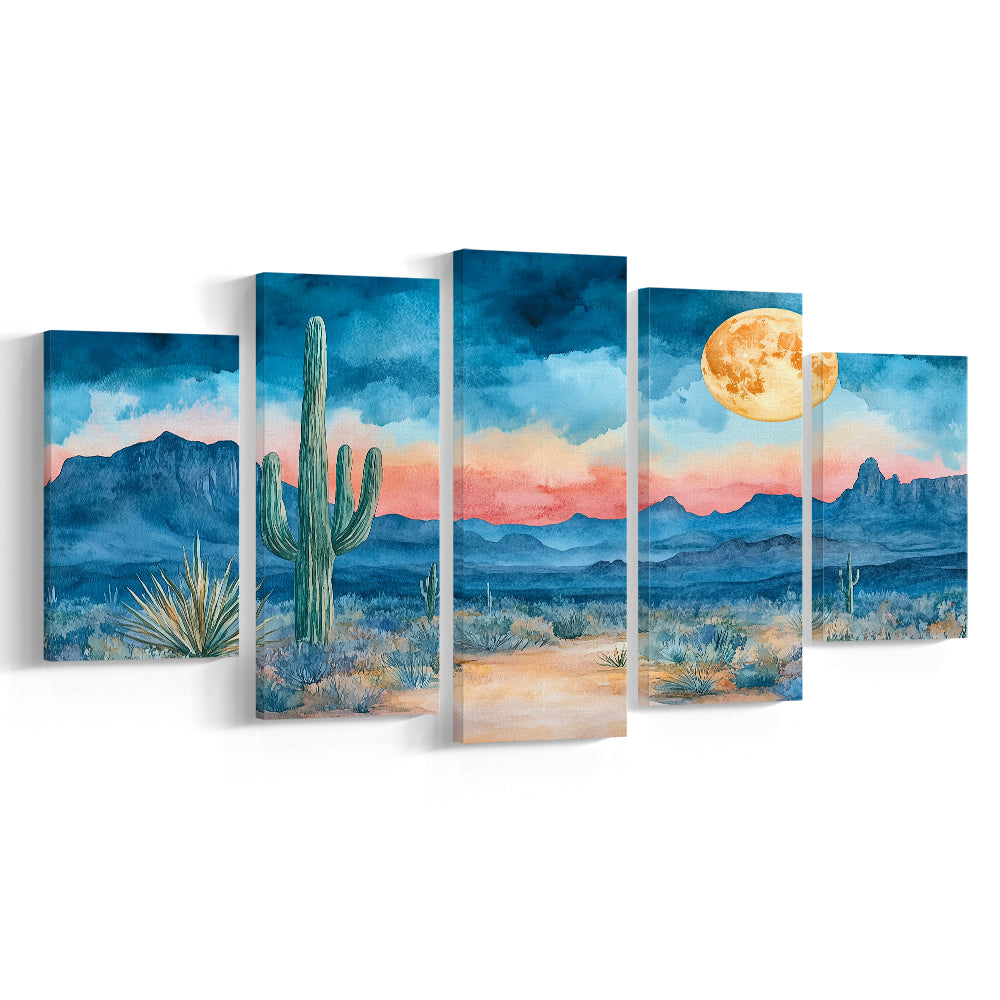 Watercolor Moody Desert Painting Pastel, Canvas Art Decor Print, Painting Art, Mixed Panels Canvas Print Wall Art