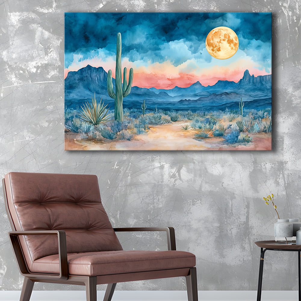 Watercolor Moody Desert Painting Pastel, Canvas Art Decor Print, Painting Art, Canvas Print Wall Art Home Decor