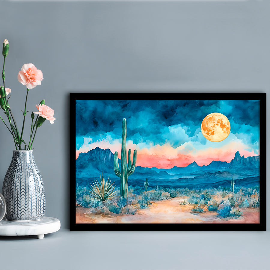 Watercolor Moody Desert Painting Pastel, Framed  Print, Painting Art, Framed Art Print Wall Decor, Framed Picture