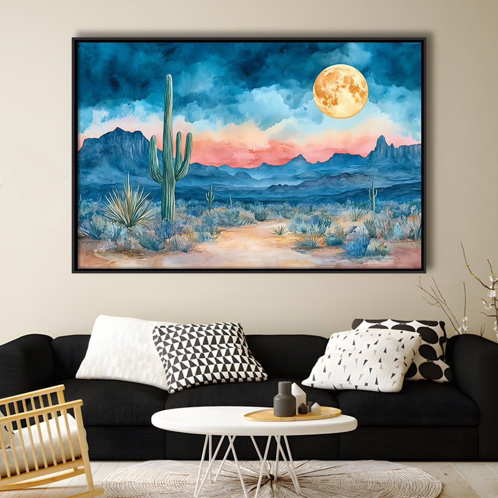 Watercolor Moody Desert Painting Pastel, Framed Canvas Print, Painting Art, Floating Framed Canvas Print Wall Art