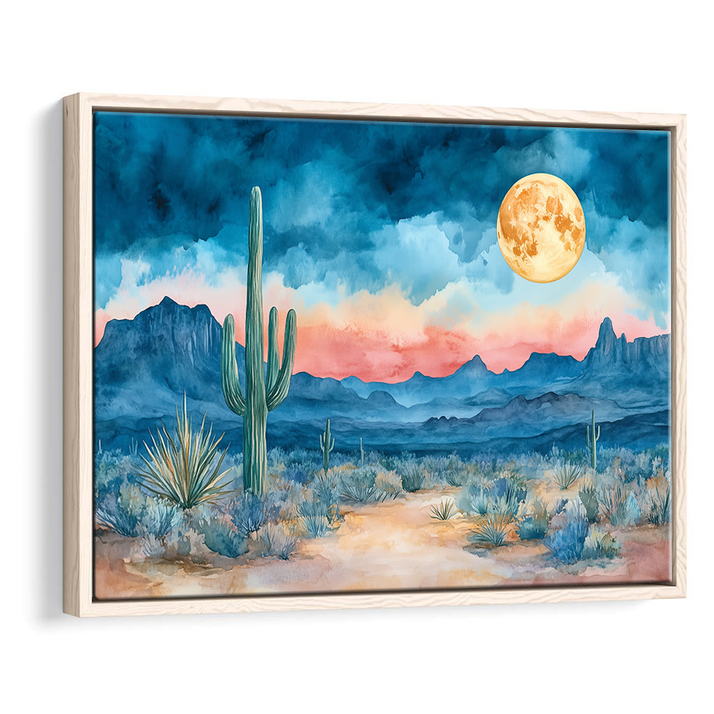 Watercolor Moody Desert Painting Pastel, Framed Canvas Print, Painting Art, Floating Framed Canvas Print Wall Art