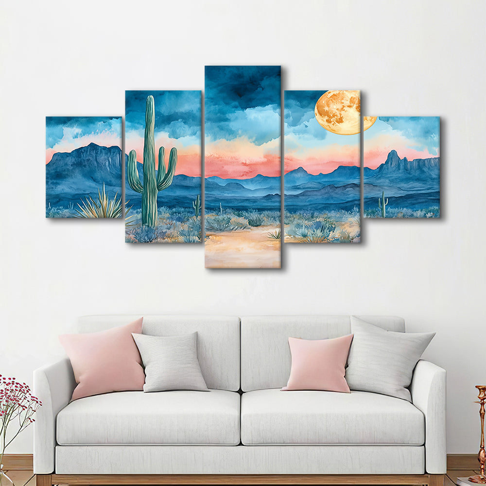 Watercolor Moody Desert Painting Pastel, Canvas Art Decor Print, Painting Art, Mixed Panels Canvas Print Wall Art