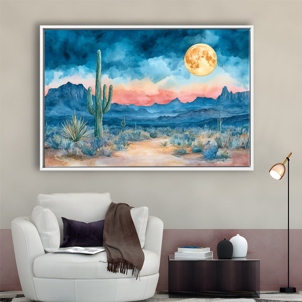 Watercolor Moody Desert Painting Pastel, Framed Canvas Print, Painting Art, Floating Framed Canvas Print Wall Art
