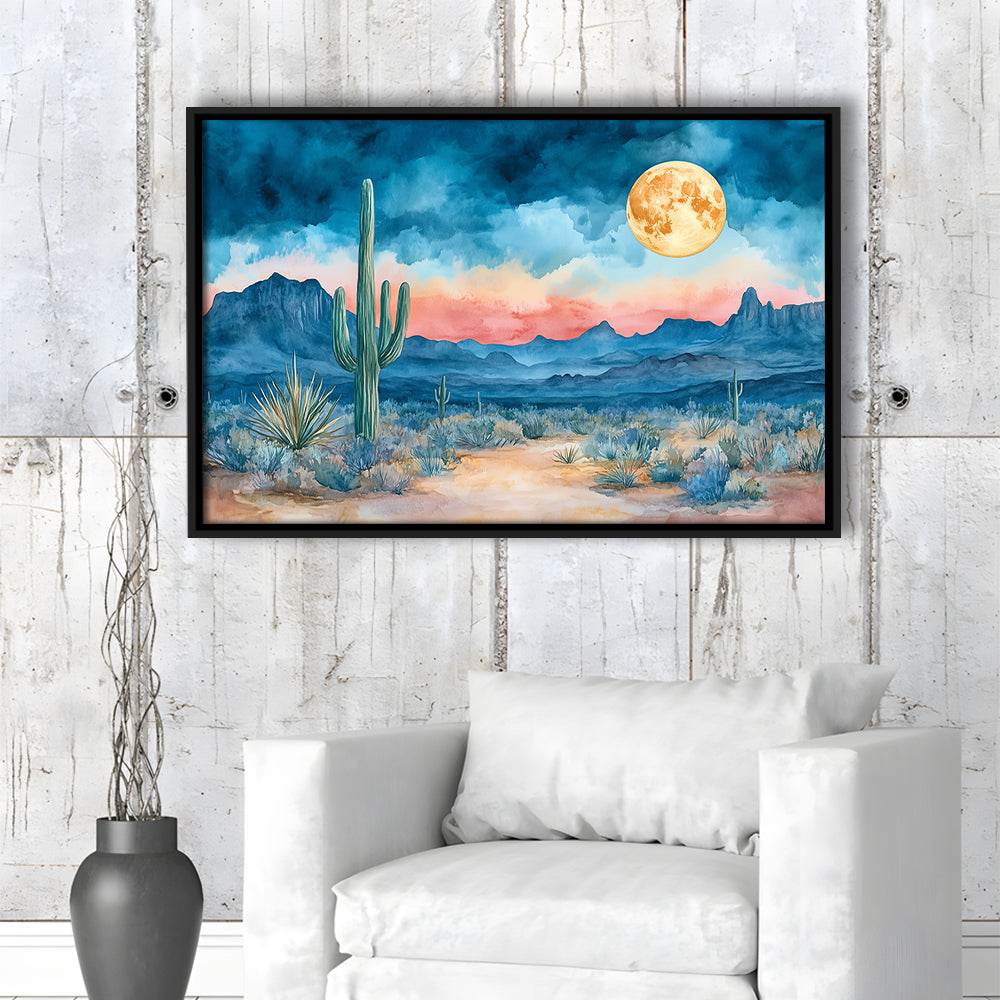 Watercolor Moody Desert Painting Pastel, Framed Canvas Print, Painting Art, Floating Framed Canvas Print Wall Art