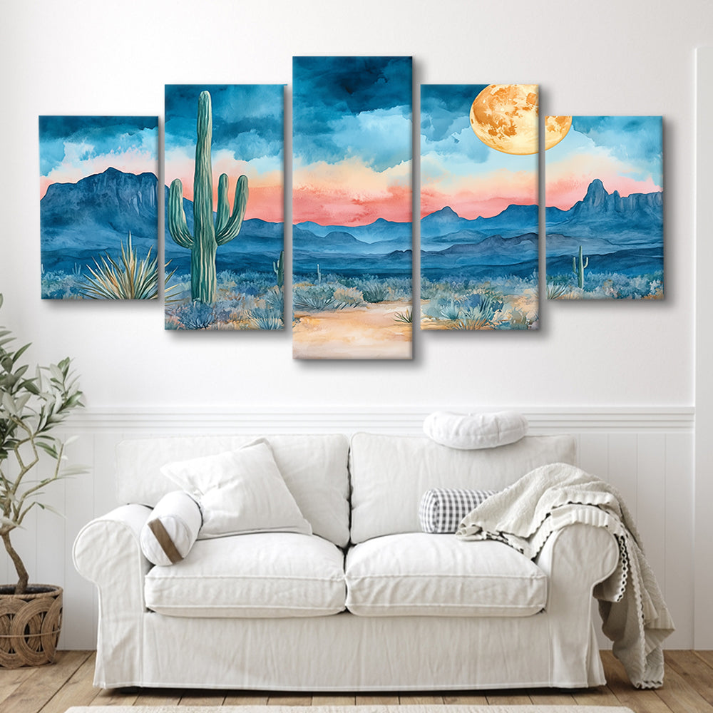 Watercolor Moody Desert Painting Pastel, Canvas Art Decor Print, Painting Art, Mixed Panels Canvas Print Wall Art