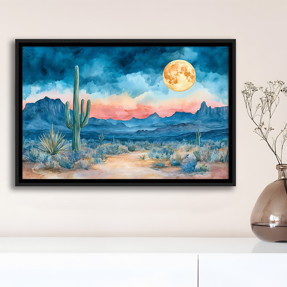 Watercolor Moody Desert Painting Pastel, Framed Canvas Print, Painting Art, Floating Framed Canvas Print Wall Art