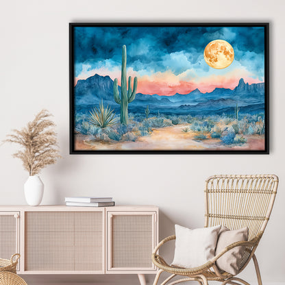 Watercolor Moody Desert Painting Pastel, Framed Canvas Print, Painting Art, Floating Framed Canvas Print Wall Art
