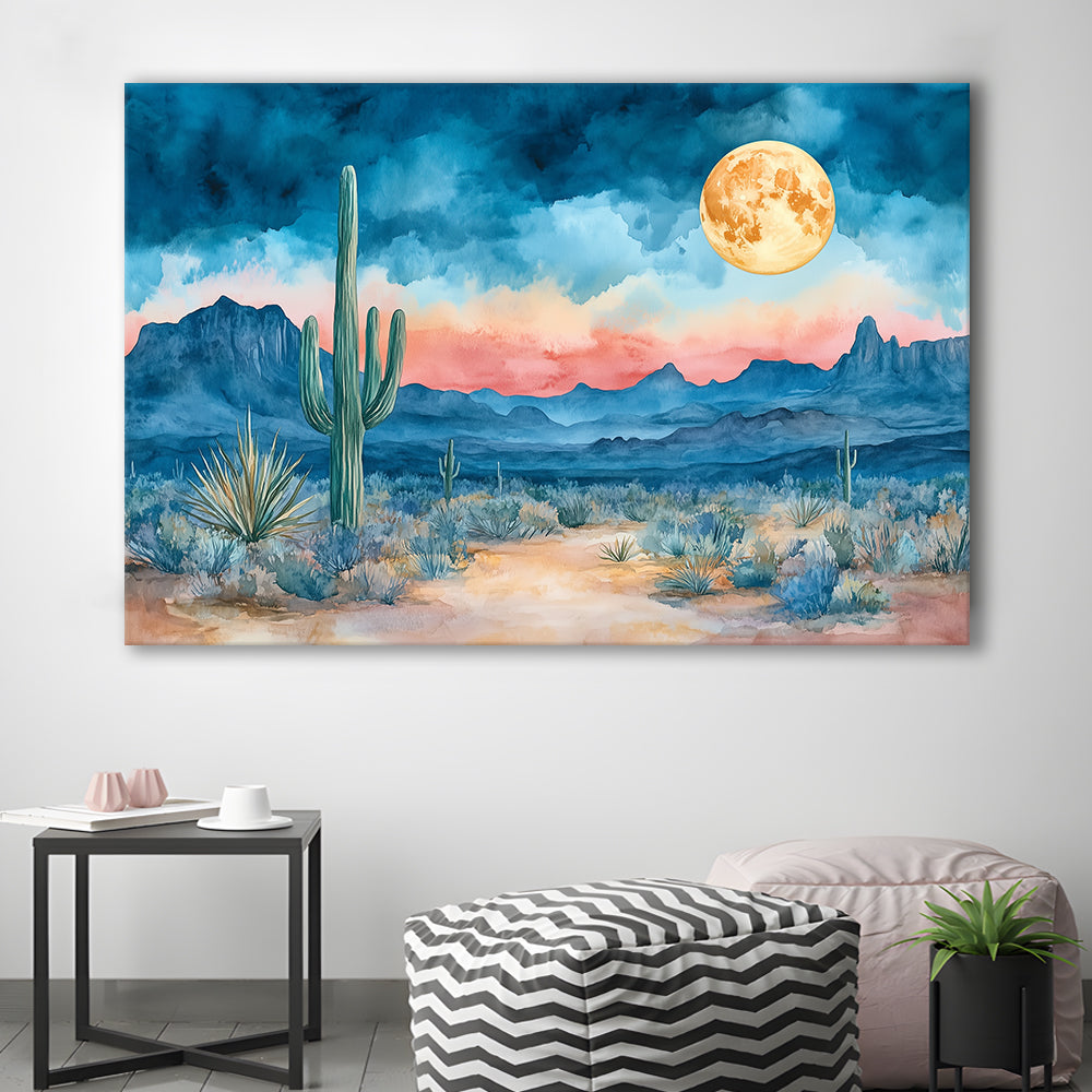 Watercolor Moody Desert Painting Pastel, Canvas Art Decor Print, Painting Art, Canvas Print Wall Art Home Decor