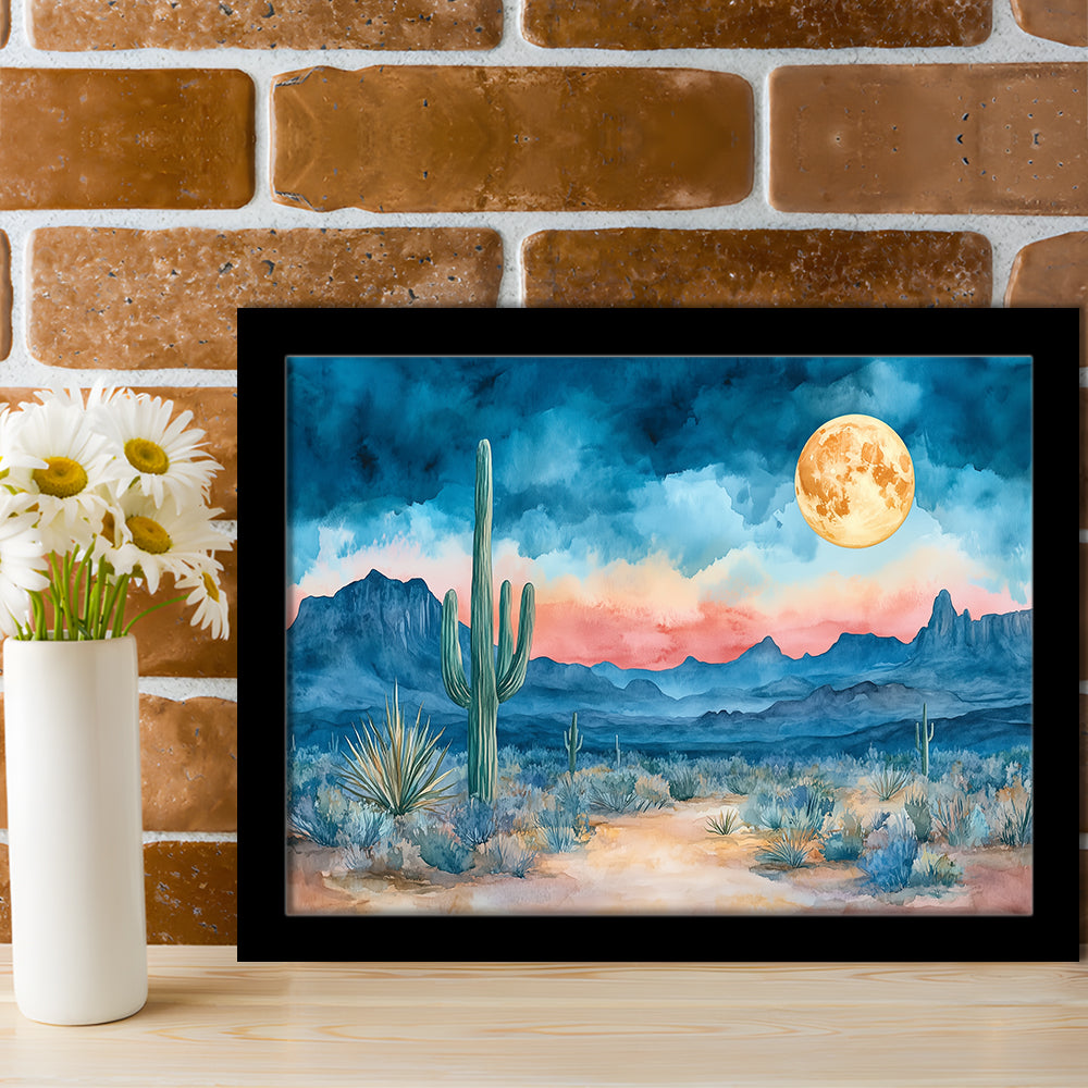 Watercolor Moody Desert Painting Pastel, Framed  Print, Painting Art, Framed Art Print Wall Decor, Framed Picture
